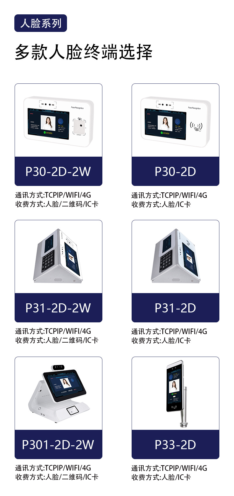 多款人臉終端，P30、P31、P301、P33，人臉二維碼IC卡收費(fèi)